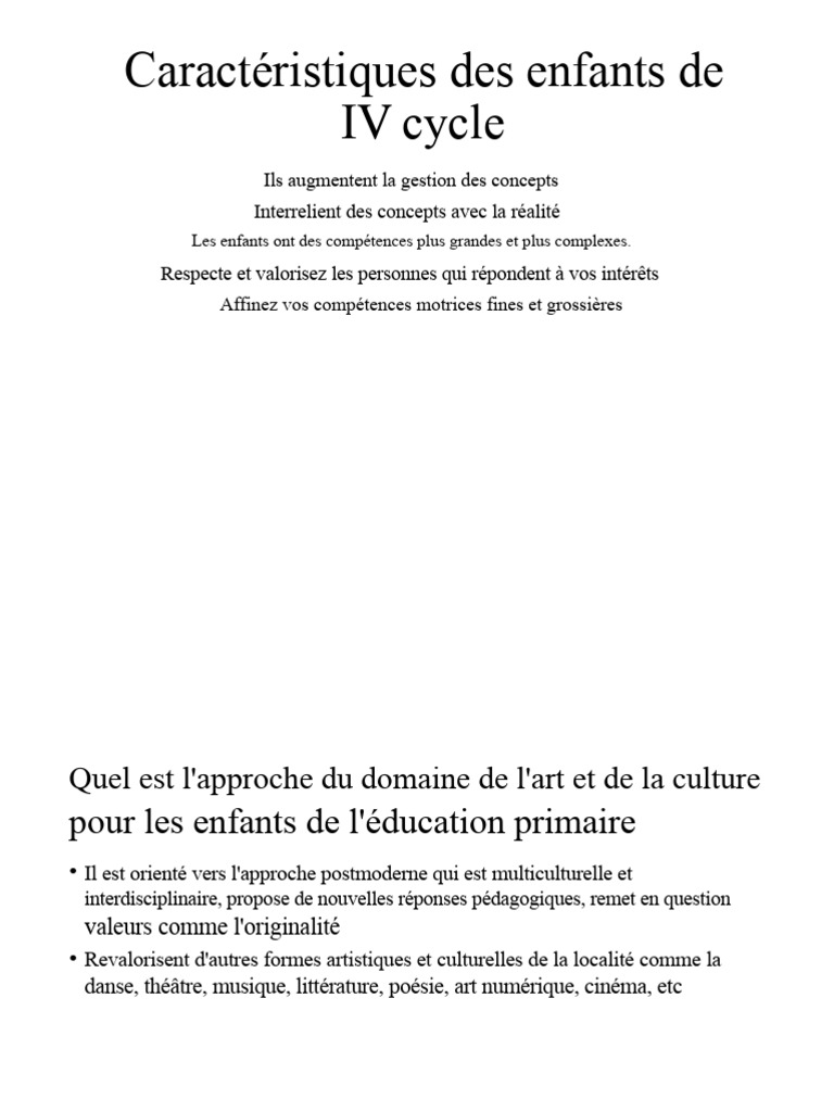 Caractéristiques Des Enfants Du IV Cycle | PDF