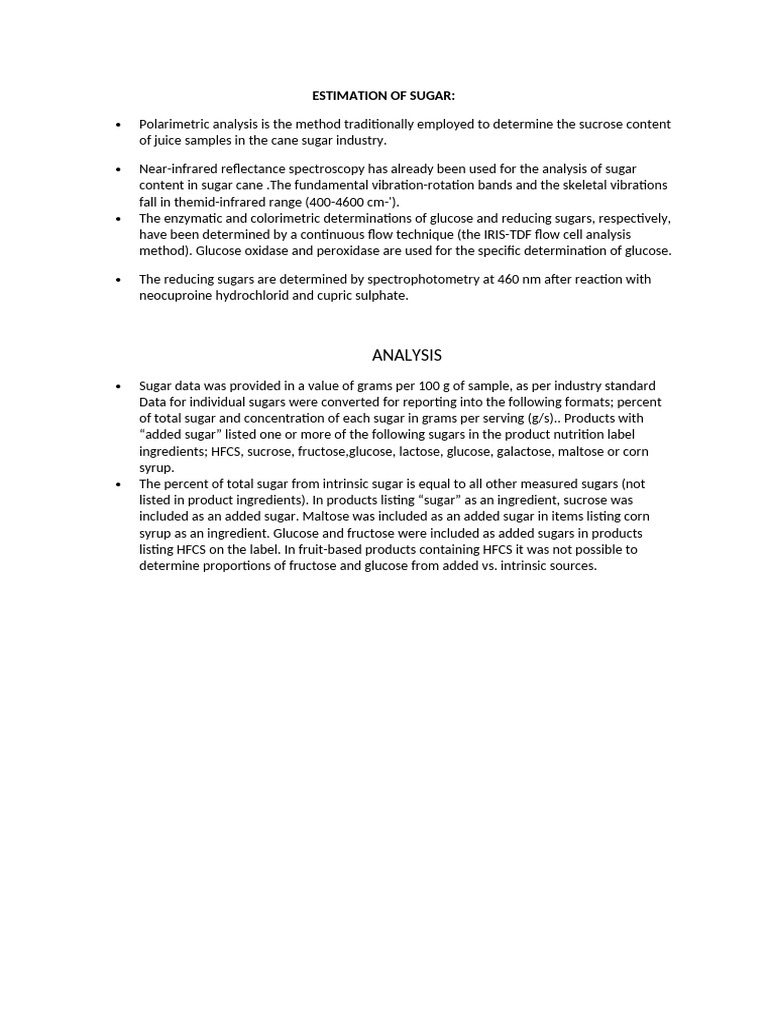 Sugar Content Analysis Methods Explained | PDF