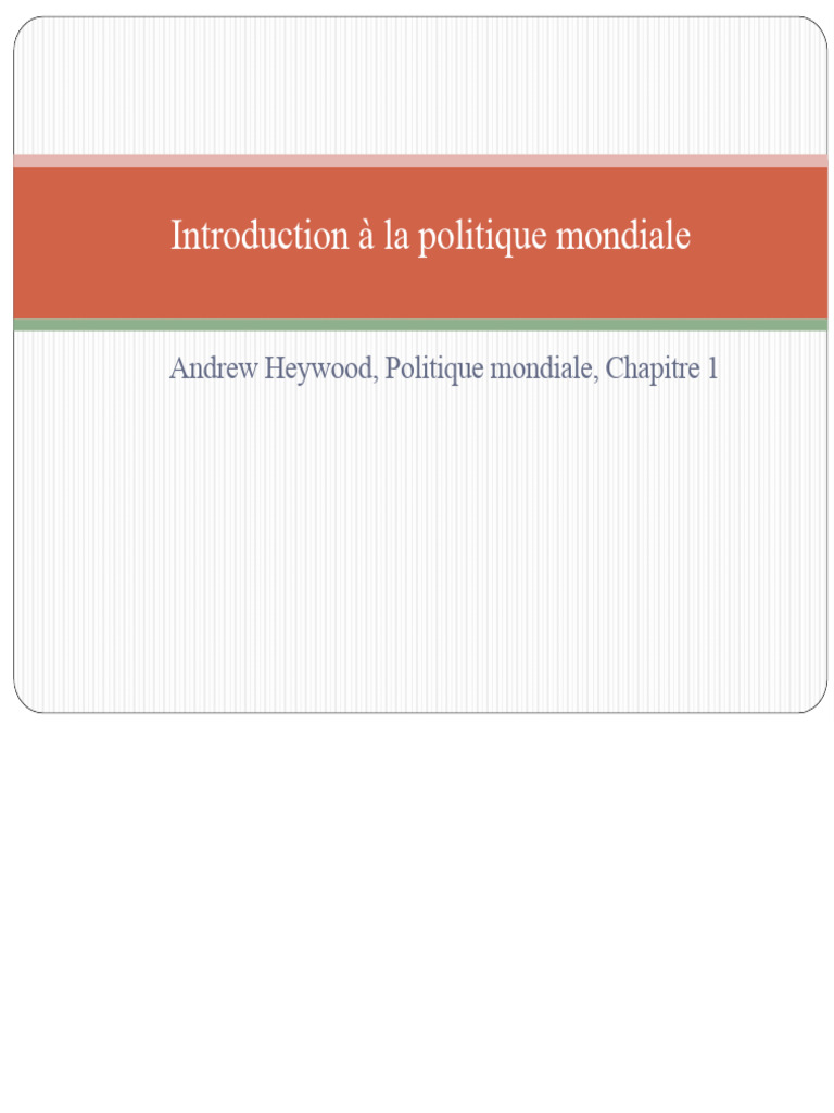Introduction à la politique mondiale | PDF | État | Globalisation