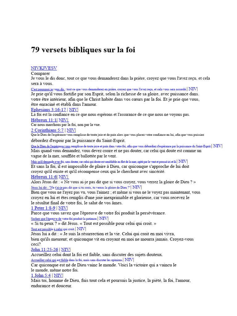 Versets bibliques sur la foi | PDF | Spiritualité | Croyance et ...