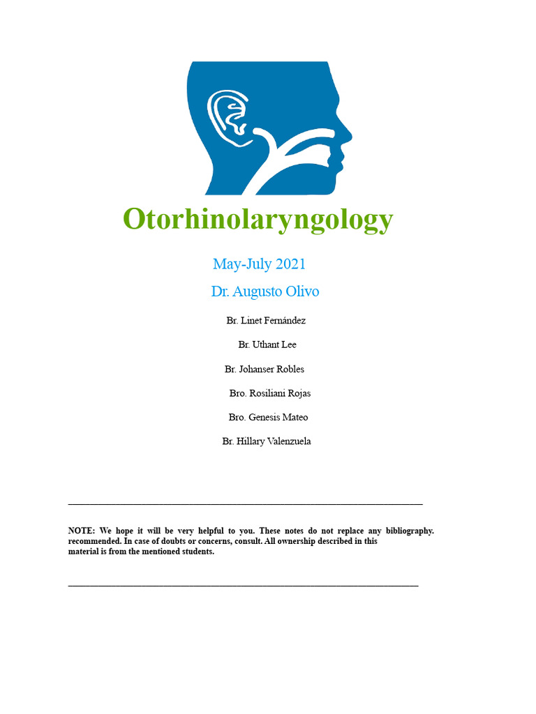 Otorhinolaryngology Study Notes 2021 | PDF | Ear | Hearing