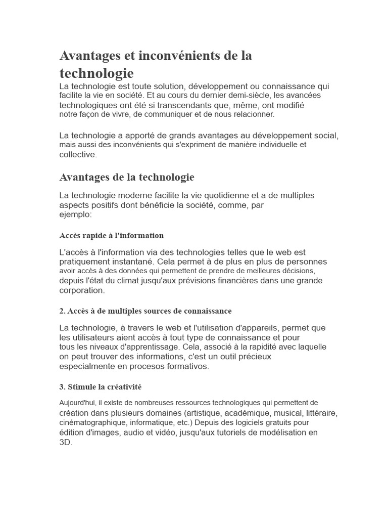 Avantages et inconvénients de la technologie | PDF | la pollution ...