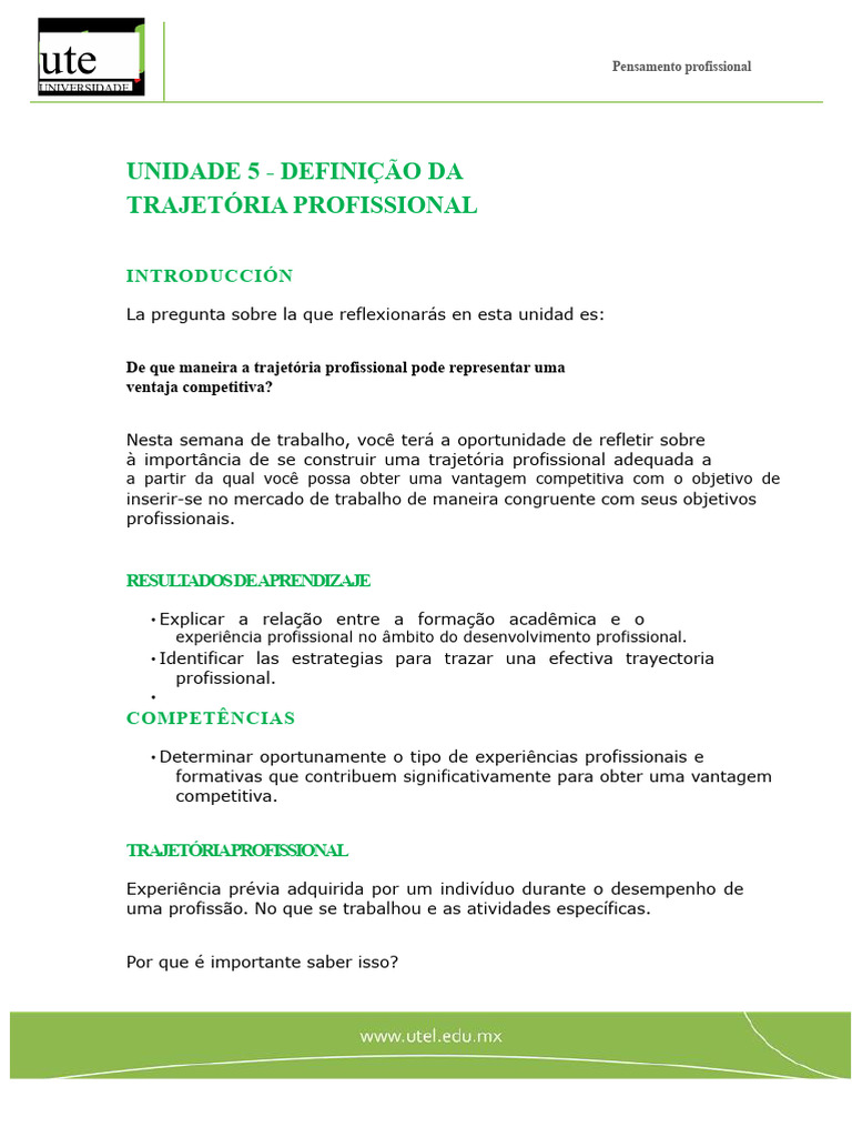 Unidade 5 - Definição Da Trajetória Profissional | PDF | Pensamento ...