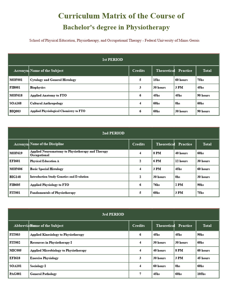Curricular Matrix Physiotherapy PDF | PDF | Physical Therapy | Health Care