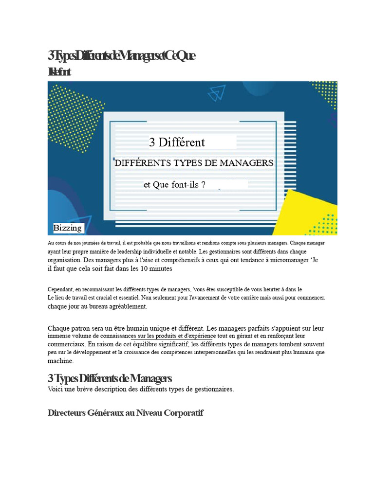 Types de Managers : Guide Complet | PDF | Business | Économie