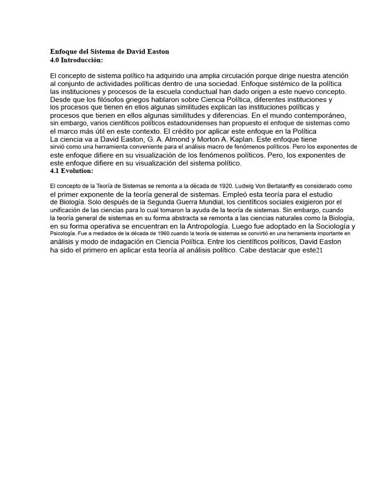 Enfoque del Sistema Político de Easton | PDF | Sistemas politicos | Sistema