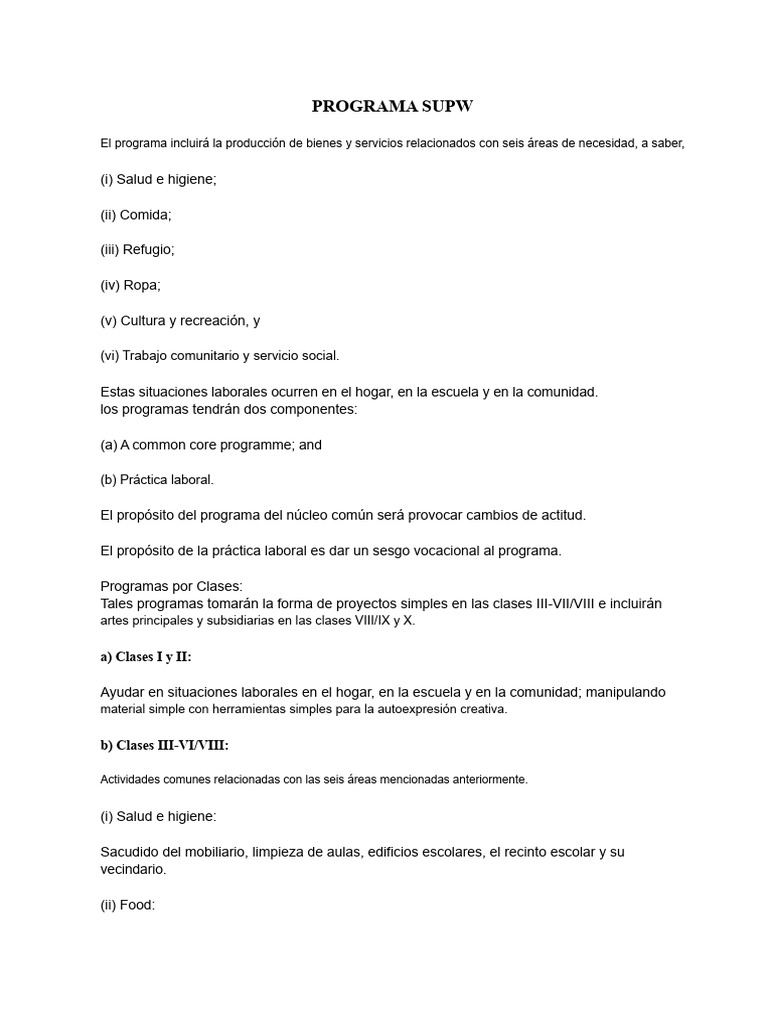 Programa Supw | PDF | Vegetales