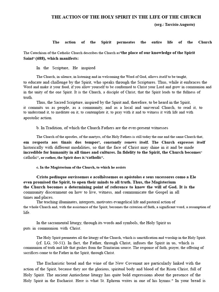 The Action of The Holy Spirit in The Life of The Church | PDF ...