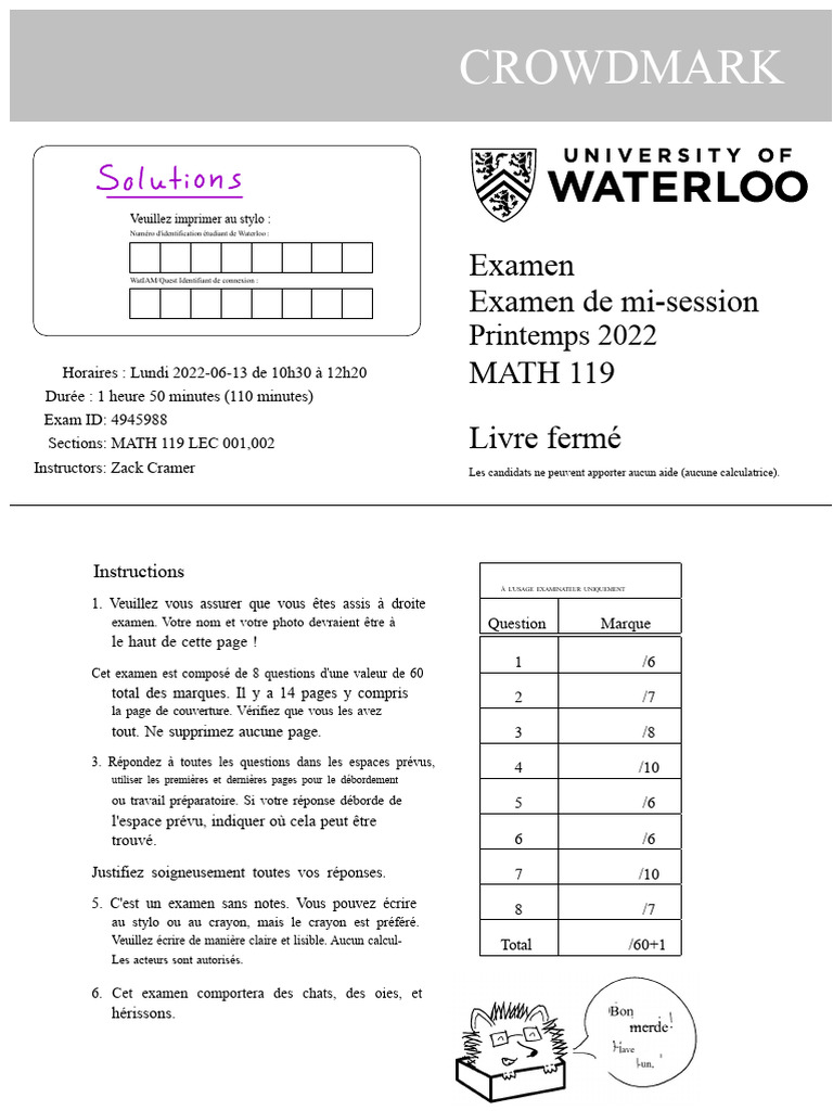 Examen MATH 119 Printemps 2022 | PDF | Optimisation mathématique ...