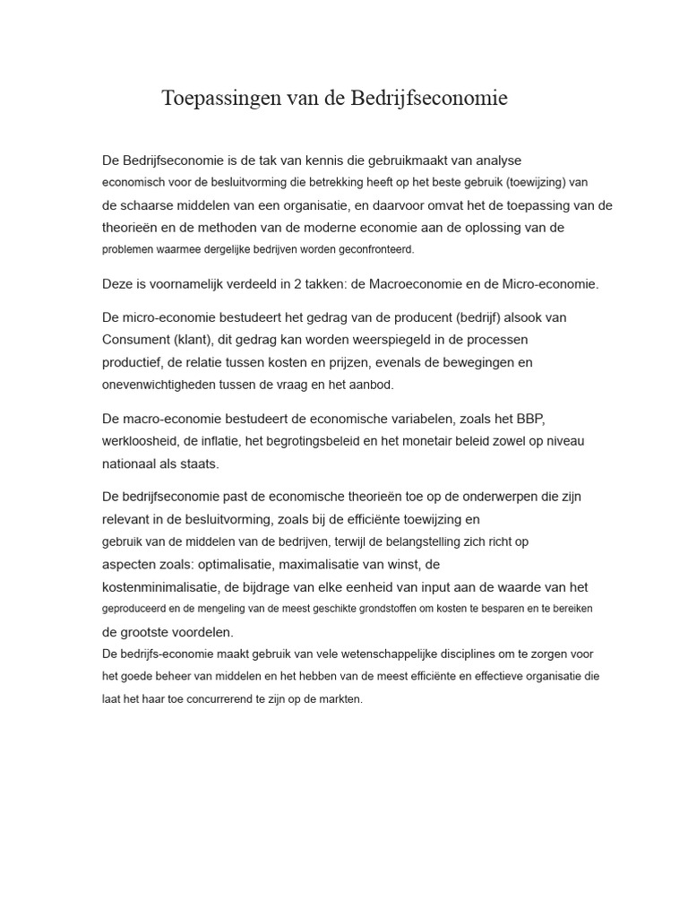 Toepassingen Van Bedrijfseconomie | PDF