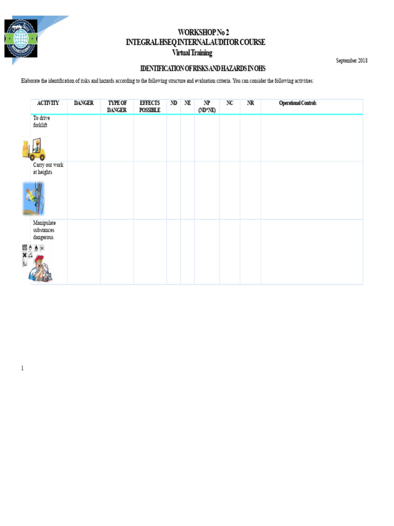 Workshop 2 Risks and Hazards in Occupational Health and Safety 1 | PDF
