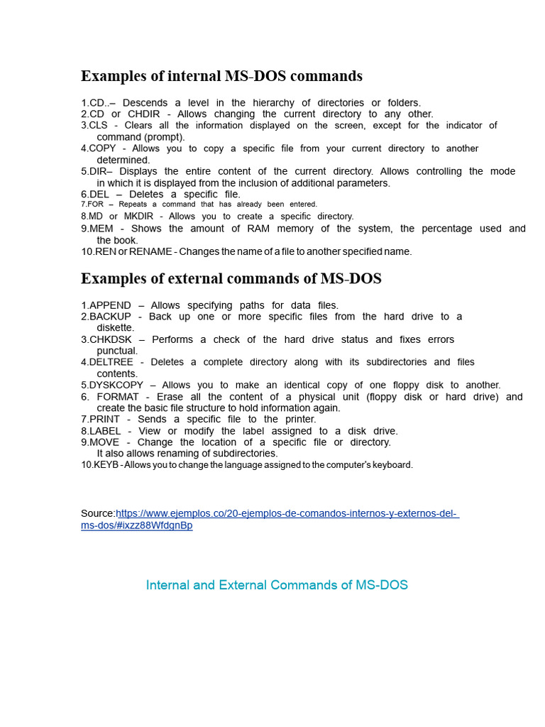 MS-DOS Internal and External Commands | PDF | Computer File | Directory ...