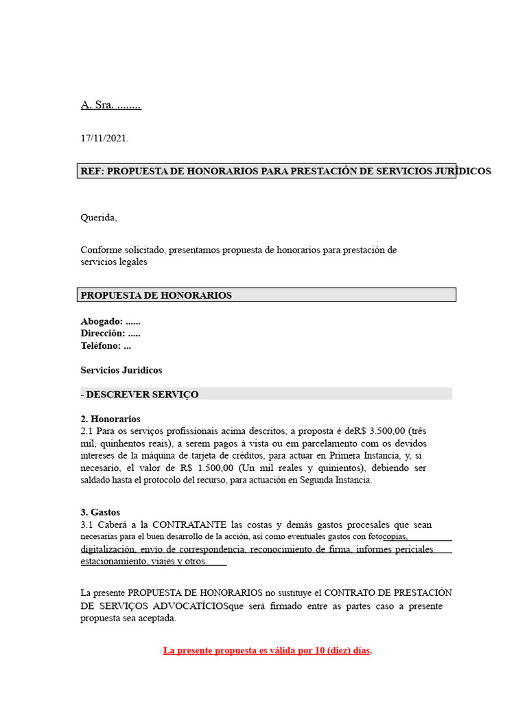 Modelo Propuesta de Honorarios | PDF