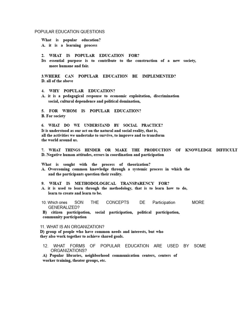 Understanding Popular Education Concepts | PDF | Methodology | Theory