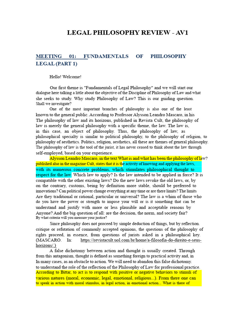 Fundamentals of Legal Philosophy Overview | PDF | Jurisprudence | Virtue