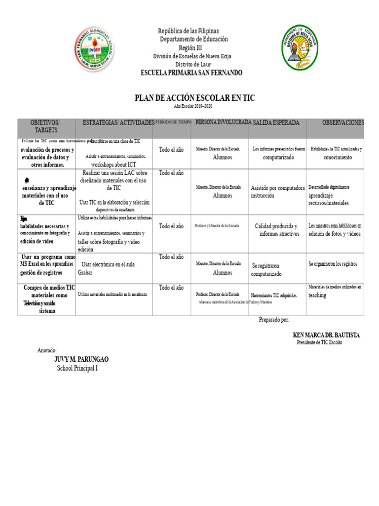 Plan de Acción Escolar en TIC | PDF | Tecnología de información y ...