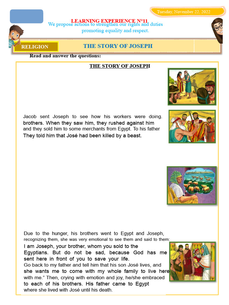 D2 A2 SHEET The Story of Joseph | PDF | Torah Books | Old Testament Books