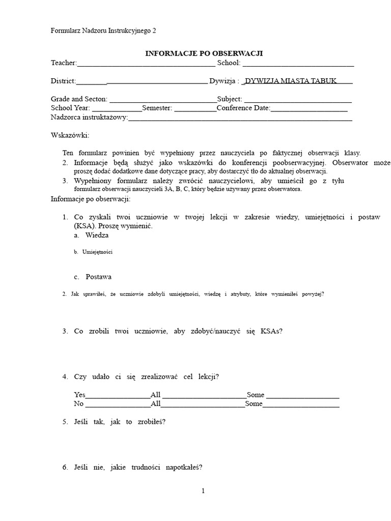 INFORMACJE PO OBSERWACJI - Kopia | PDF