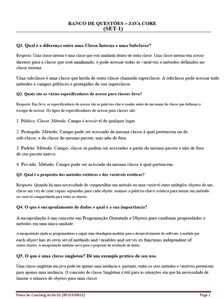 Diferenças entre Classes em Java | PDF | Classe (programação de ...