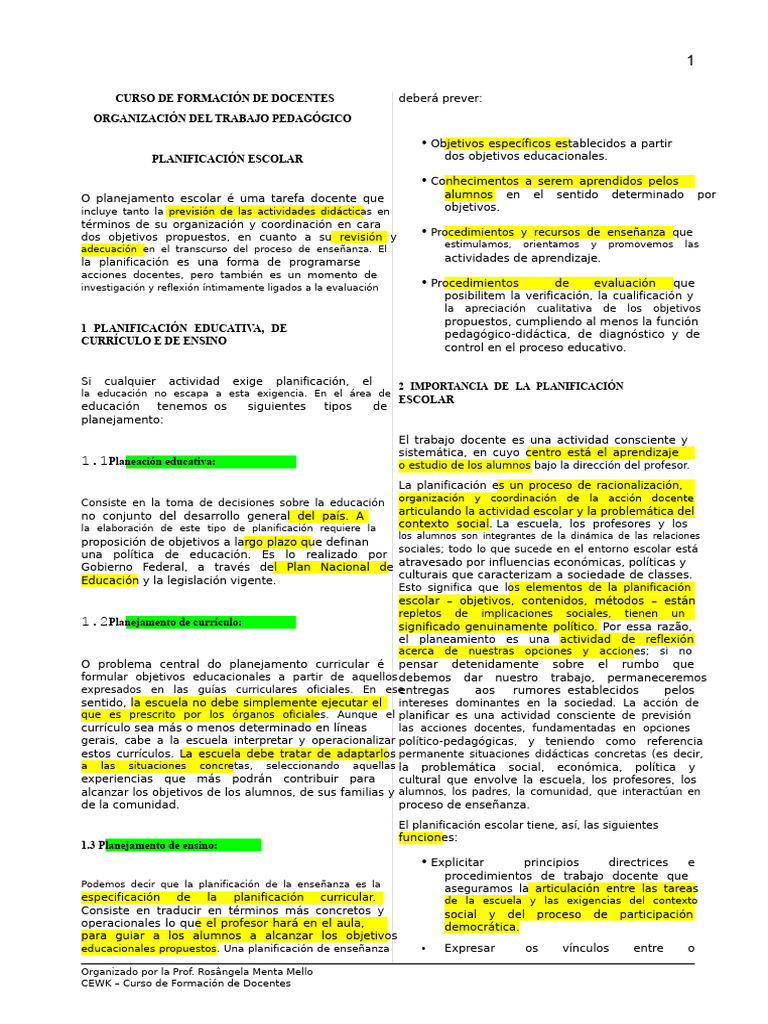 Planificación Escolar para Docentes | PDF | Enseñando | Plan de estudios