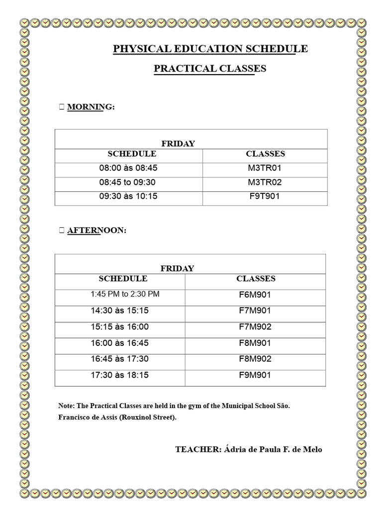 Physical Education Schedule PDF | PDF
