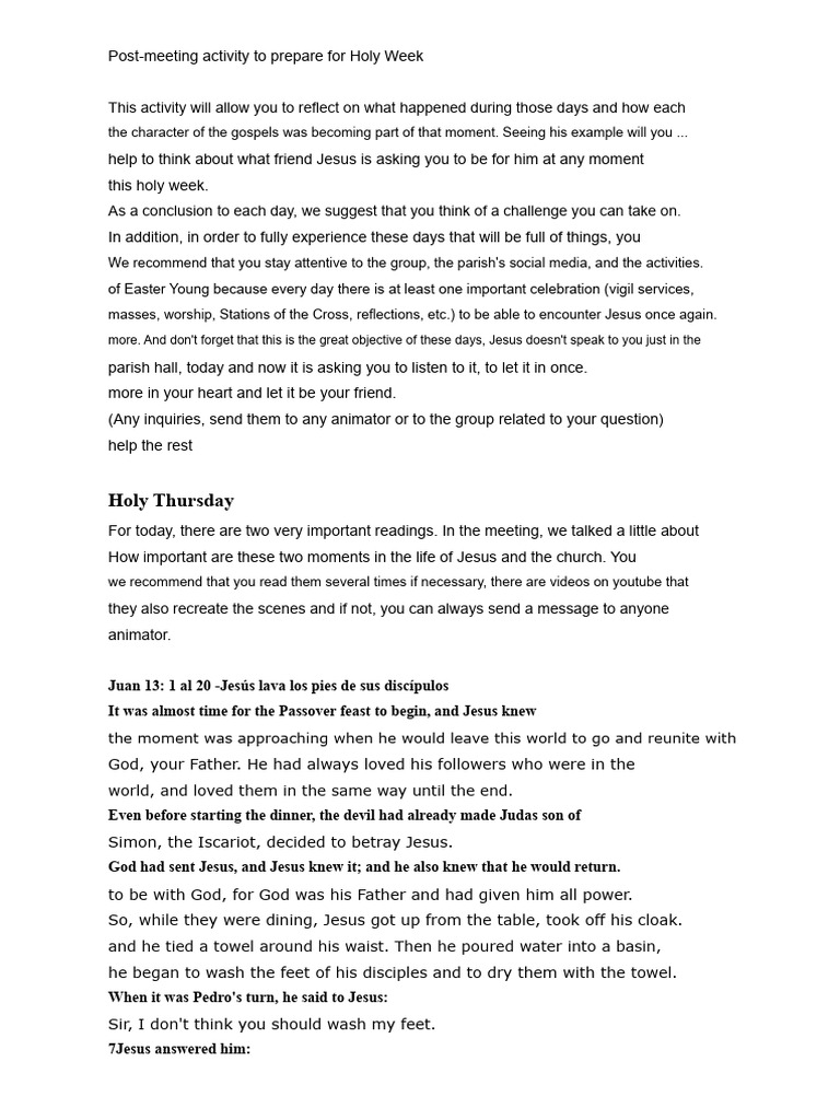 Holy Week Reflection and Activities Guide | PDF | Jesus | Disciple ...