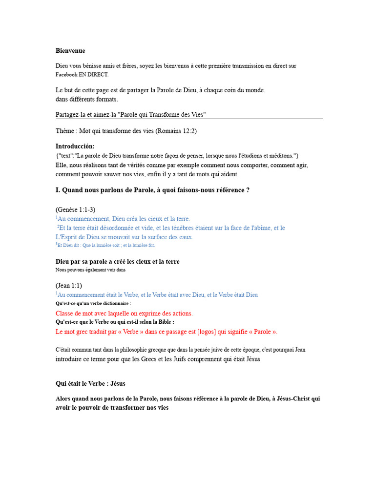 Transformation par la Parole de Dieu | PDF | Logos (christianisme ...