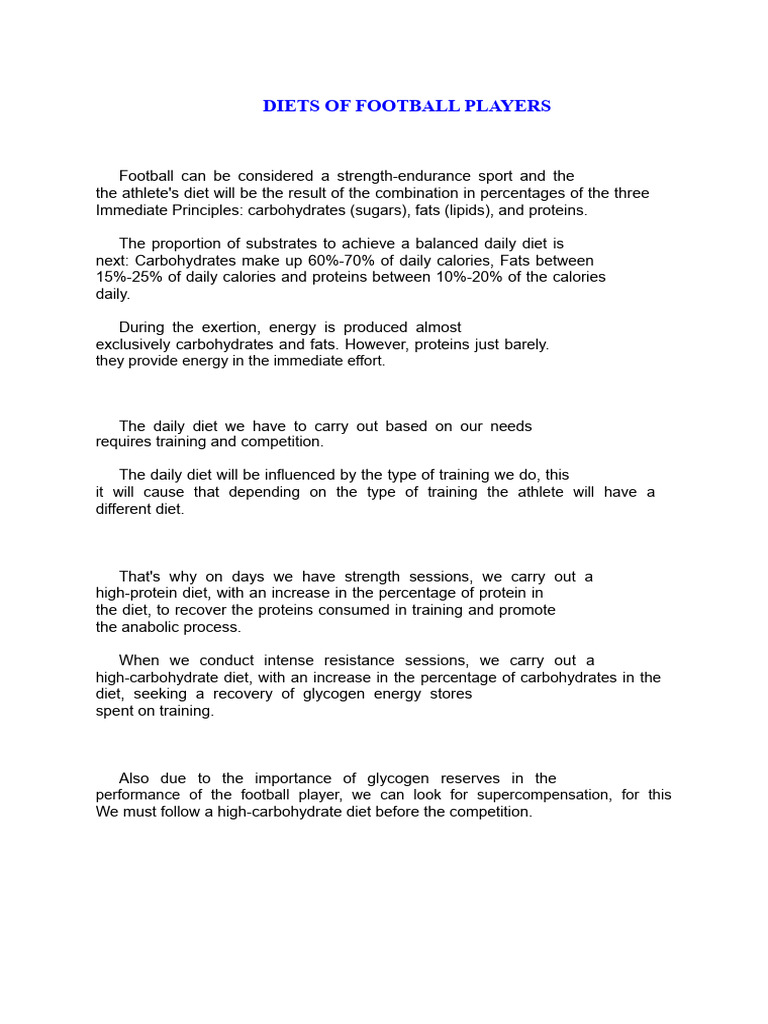 DIETS OF FOOTBALL PLAYERS | PDF | Cellular Respiration | Adenosine ...