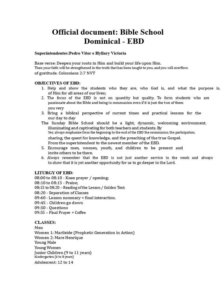 Bible School EBD Program Overview | PDF | Pedagogy | Sunday School