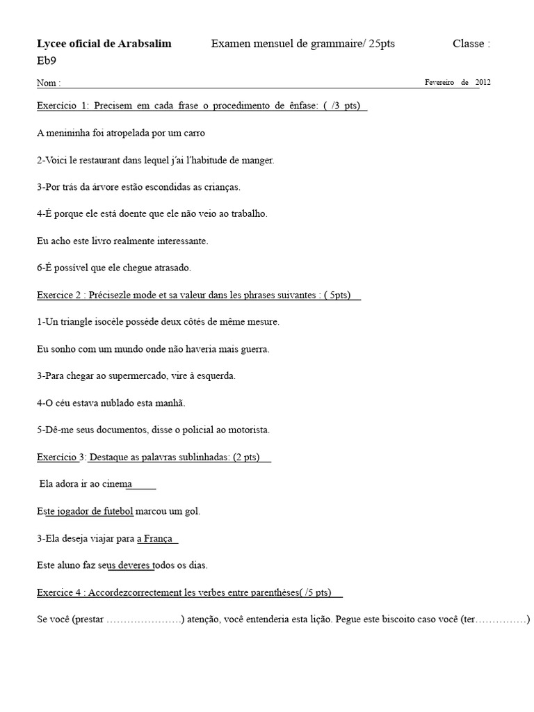 Exame de Gramática Eb9 | PDF