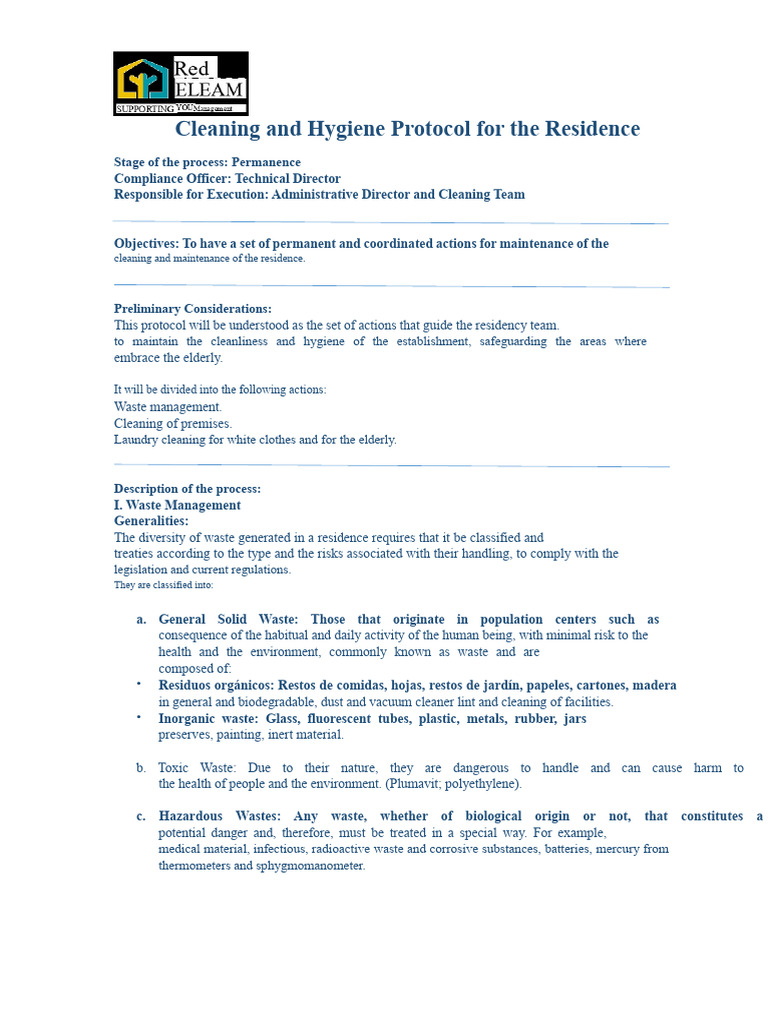 Residence Cleaning and Hygiene Protocol | PDF | Waste | Laundry
