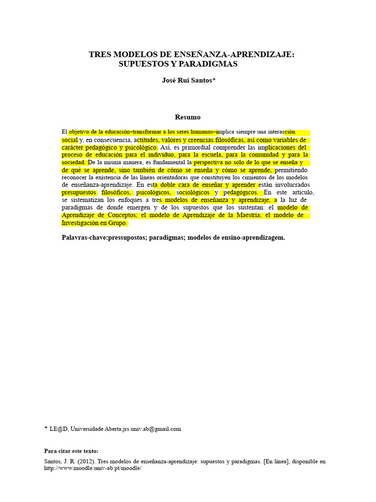 Modelos de Enseñanza-Aprendizaje y Paradigmas | PDF | Aprendizaje ...