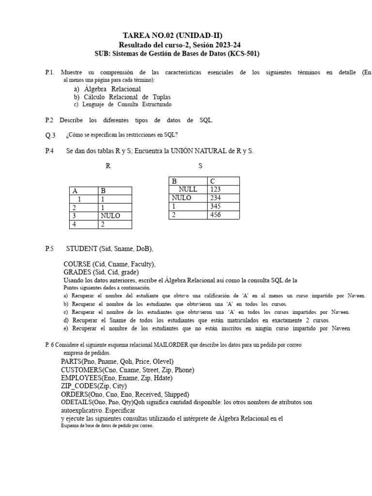 Consultas y Álgebra Relacional en SQL | PDF | Base de datos relacional ...