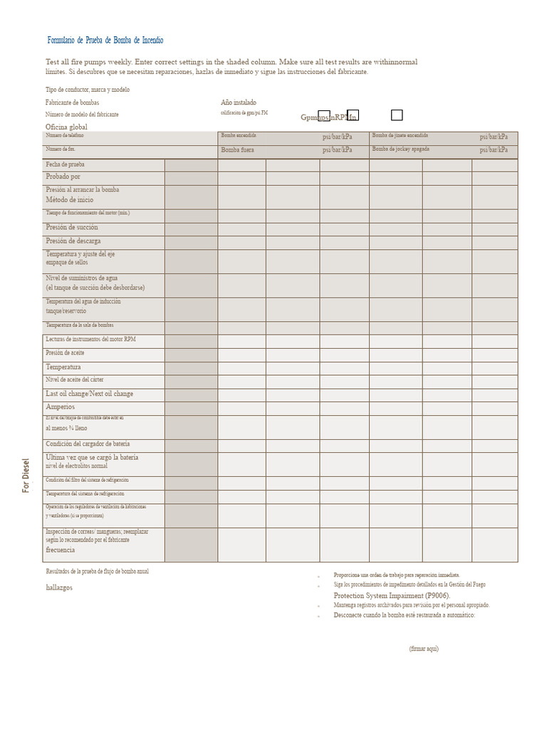 Checklist de Prueba de Bomba de Incendio | PDF | Bomba | Agua