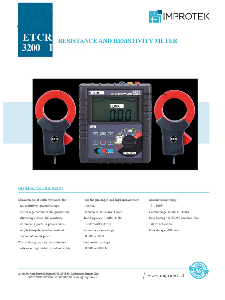 ETCR 3200 Resistance Meter Specs | PDF | Electromagnetism | Electrical ...