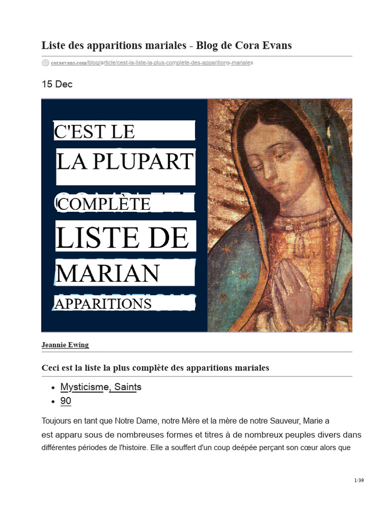 Liste complète des apparitions mariales | PDF | Marie, mère de Jésus ...