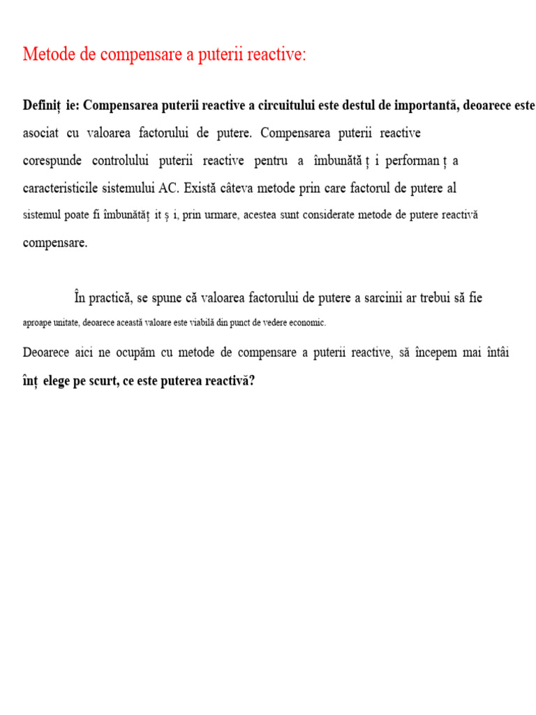 Metode de Compensare A Puterii Reactive - PPT | PDF