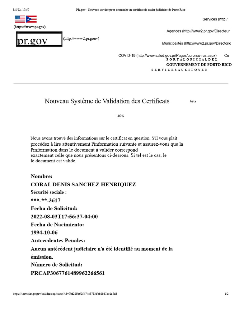 Demande de certificat de casier judiciaire PR | PDF
