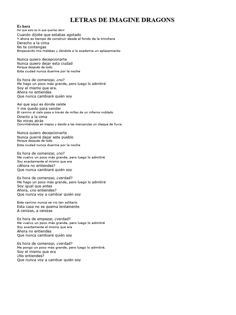 Letras de Imagine Dragons | PDF