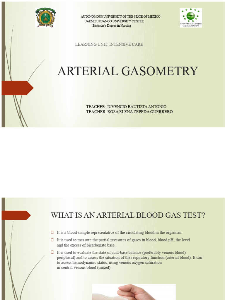ARTERIAL BLOOD GAS ANALYSIS | PDF | Bicarbonate | Pulmonology