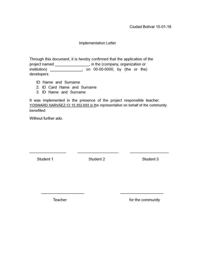 Project Implementation Confirmation Document | PDF