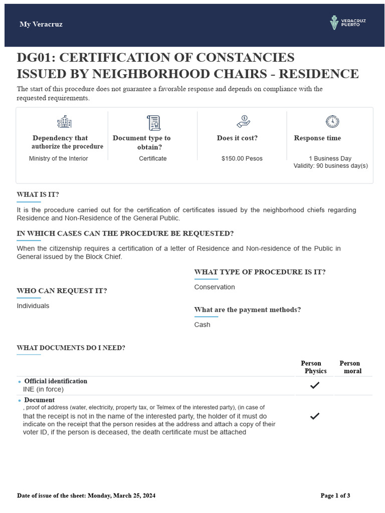 Certification of certificates issued by neighborhood chiefs - Residence ...