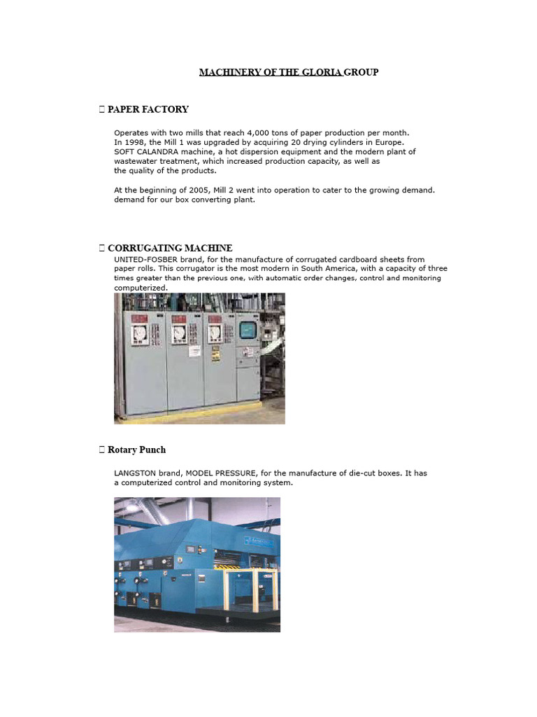 Gloria Group Machinery Overview | PDF | Machines | Paper