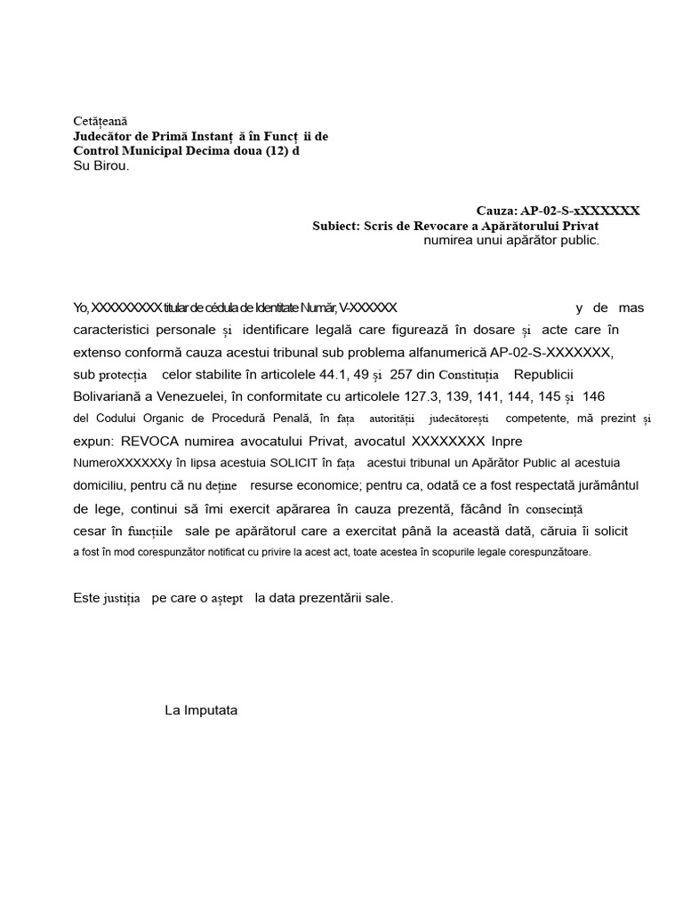 Format Revocare Apărare Privată | PDF