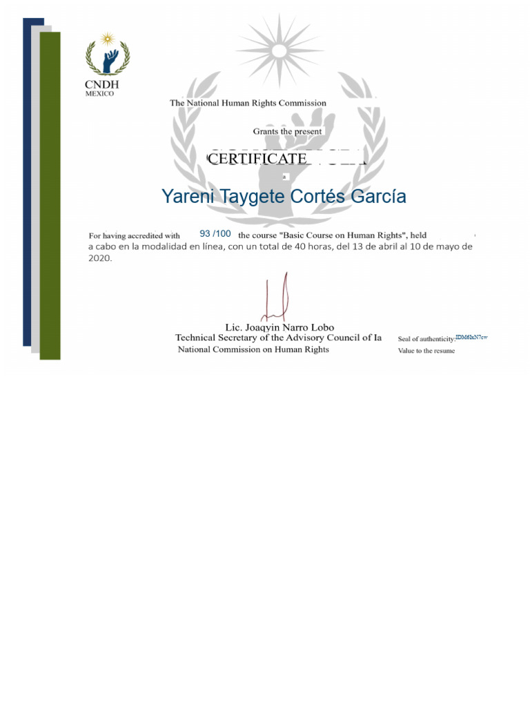CBDH_Certificate of Basic Human Rights Course | PDF