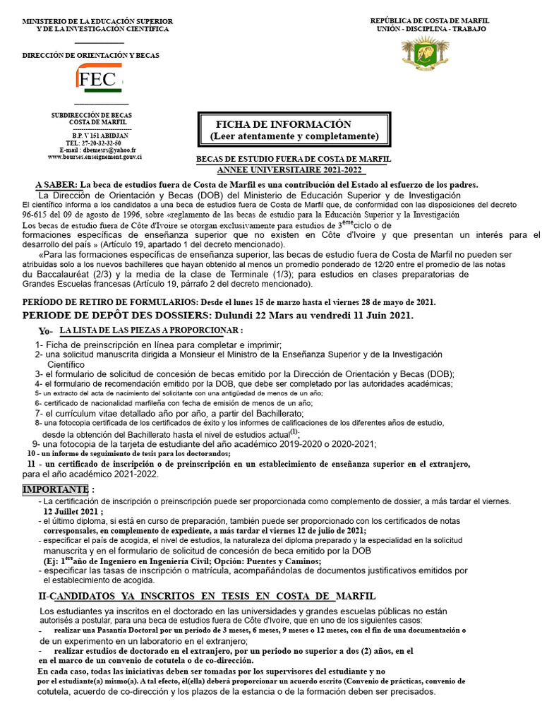 Becas de Estudio en el Extranjero 2021-2022 | PDF | Costa de Marfil