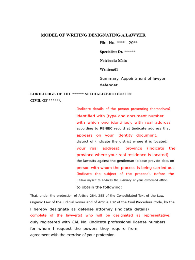 MODEL OF WRITING DESIGNATING LAWYER | PDF | Lawyer | Political Law