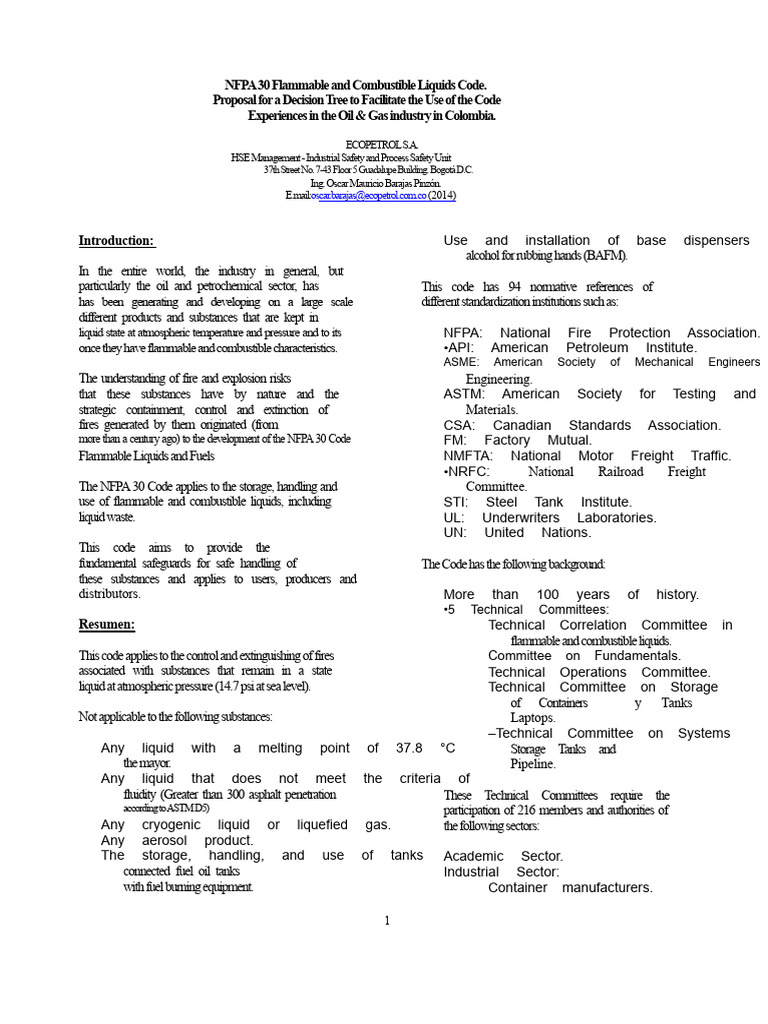 NFPA 30 Code Decision Tree for Oil & Gas | PDF