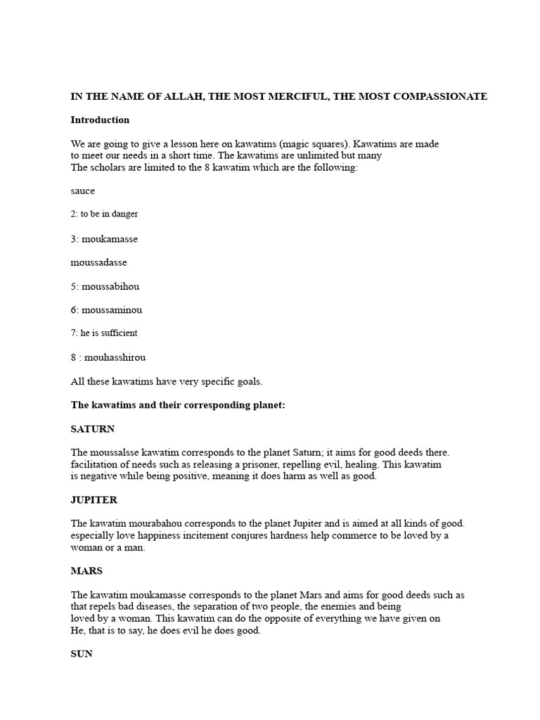 Understanding Kawatims: Magic Squares Explained | PDF | Planets ...