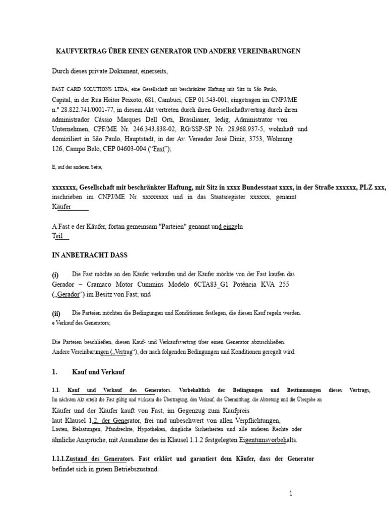 Mustervertrag Für Kauf Und Verkauf - 2 | PDF